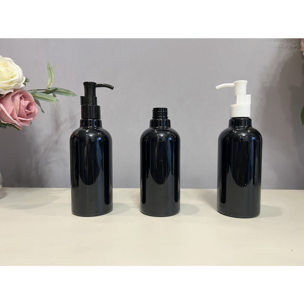 Chai Nhựa Pet 250ml Đen Cổ Cao Chiết Mỹ Phẩm, Sữa Tắm, Dầu Gội, Dung Dịch