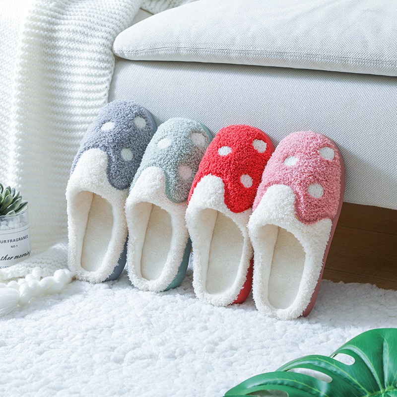 Dép Bông Đi Trong Nhà Họa Tiết Chấm Bi - Dép Bông Mang Trong Nhà Cực Êm