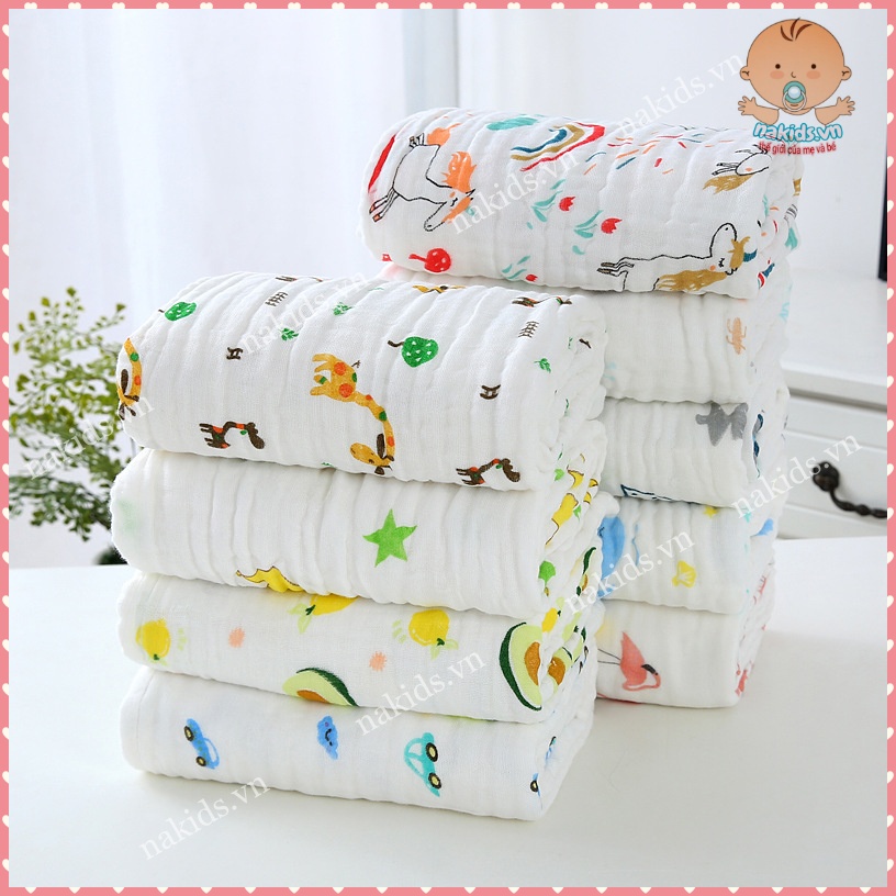 Khăn Tắm Xô Nhăn 6 Lớp 100% Cotton Sợi Tre Có Thể Dùng Làm Chăn Ủ Cho Bé Kích Thước 110x110cm - Hàng Nhập Khẩu