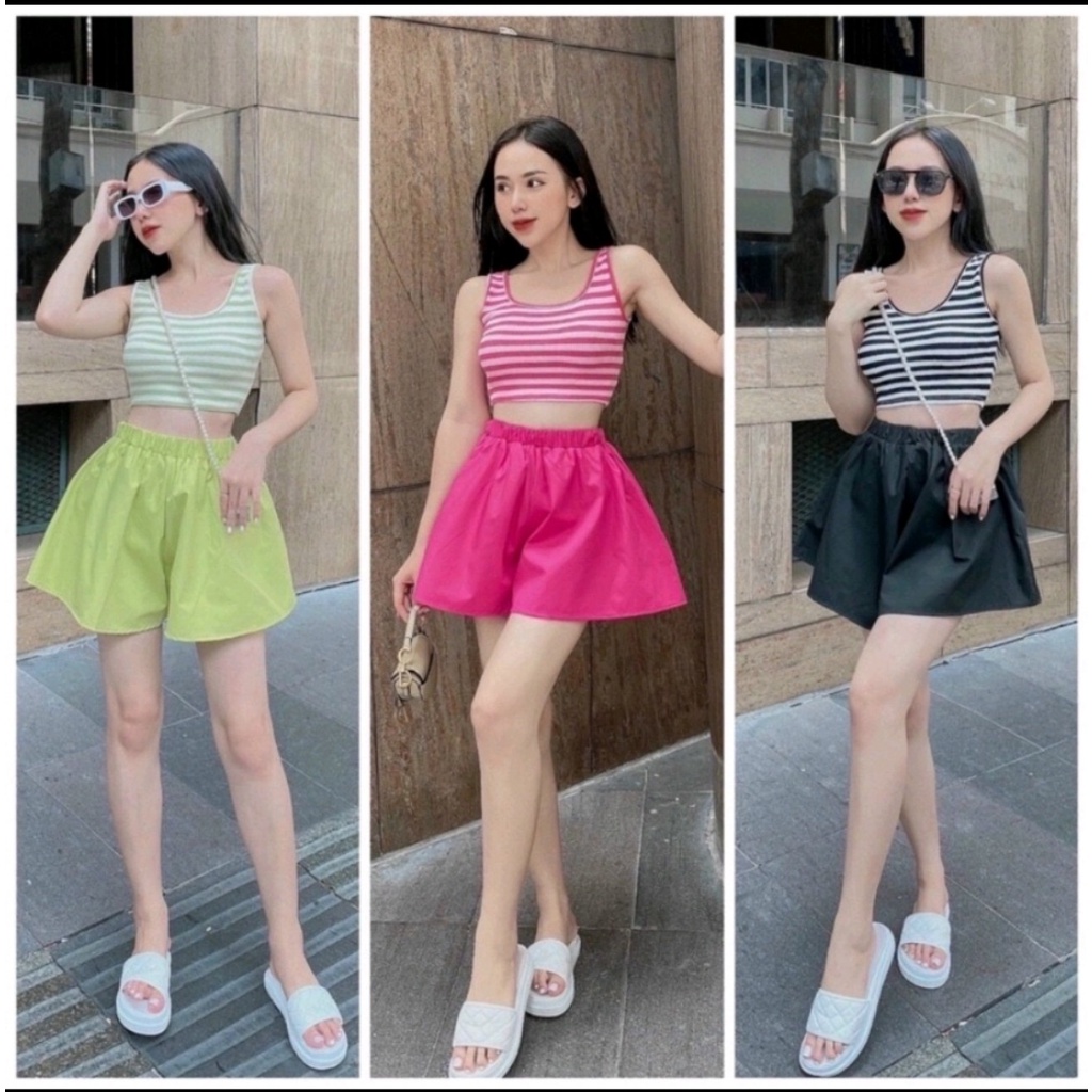 Sét bộ áo sọc , quần lưng thun chất kate free size dưới 55kg