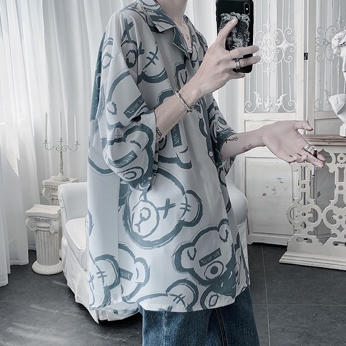 Áo Sơ Mi Tay Ngắn In Hình Gấu Thời Trang Hàn Quốc