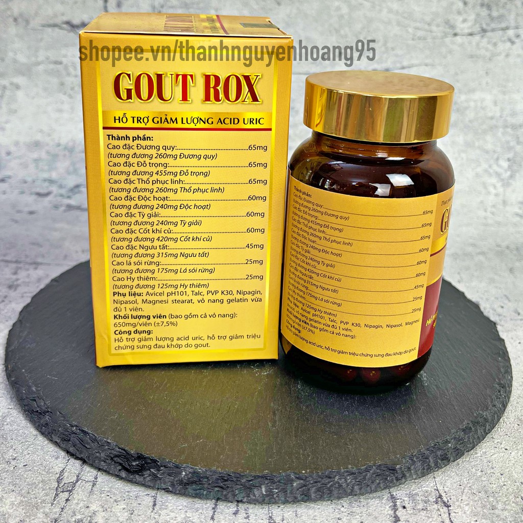 Viên uống GOUT ROX giảm triệu chứng sưng đau khớp do gout - chai 50v