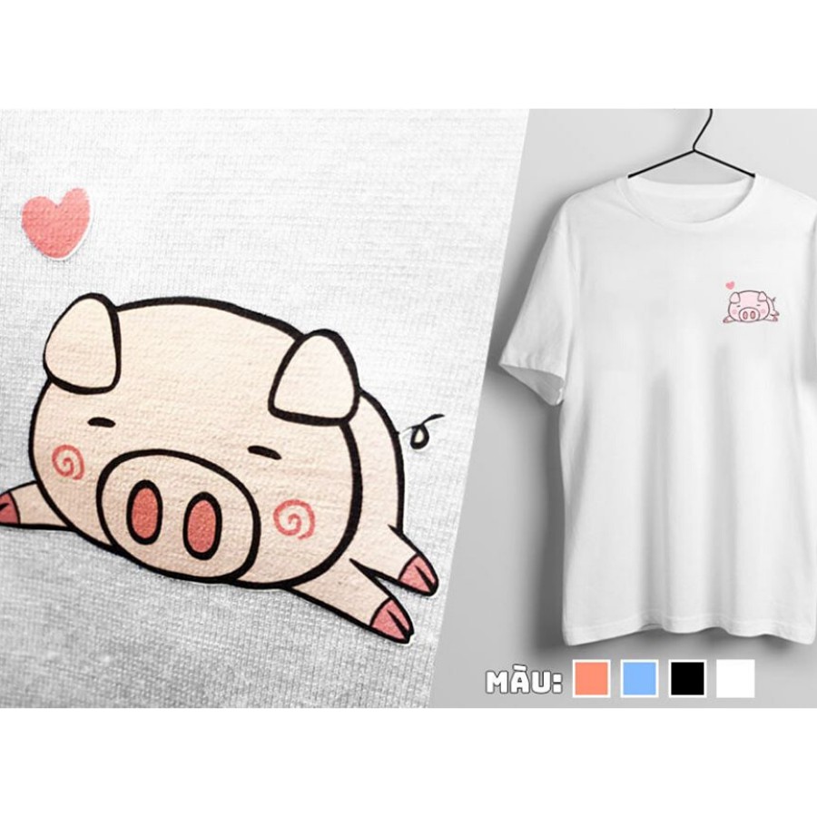 [Hàng Xịn, Gía Tốt] Áo Phông Thun Nữ Tay Ngắn Icon Heo Hàn Quốc - Unisex - Cotton - Mã AT008