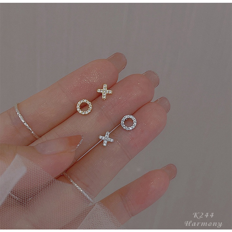 Khuyên tai nữ hình XO, bông tai bạc s925 cao cấp K244 trang sức bạc Harmony