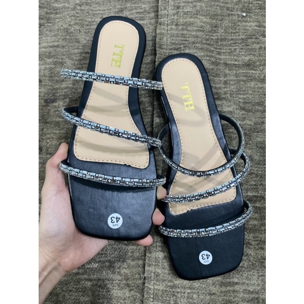 Dép soàn quai 3 dây ngang đính hạt nhiều màu chất da mang êm chân phong cách thời trang năng động bigsize - TTH_SHOES