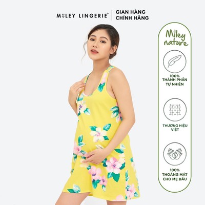 Đầm ngủ bầu cotton Nature Wind Miley Lingerie Vàng Hoa Văn - Thoáng Khí, Mềm Mại