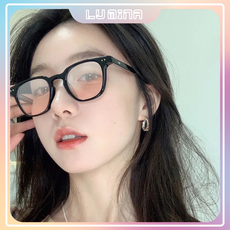 Mắt kính nam nữ thời trang má hồng gọng đen, kính mát nữ gọng trong suốt chống ánh sáng xanh bảo vệ mắt đẹp giá rẻ 096