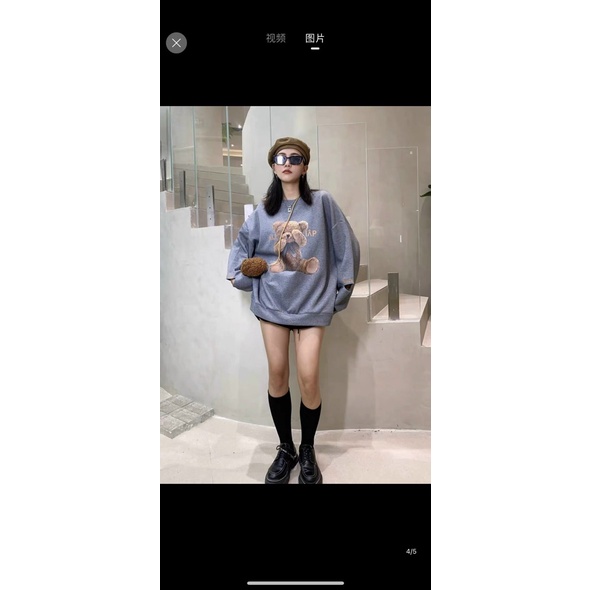 Áo nỉ nữ hình gấu dày dặn ấm áp form rộng dài tay freesize Bling Store (kèm túi gấu) | BigBuy360 - bigbuy360.vn