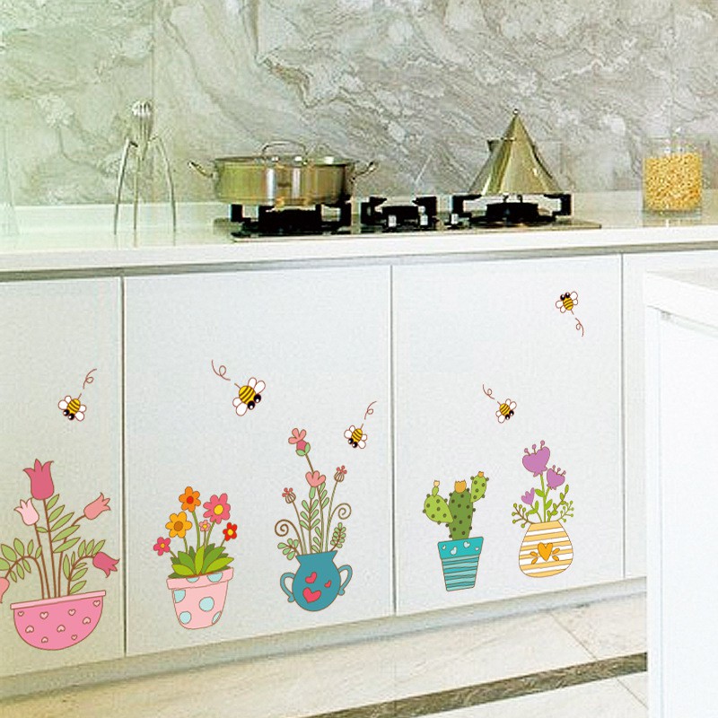 ️️Tranh dán tường LỌ HOA cùng những bông hoa khoe sắc cho các cô nàng yêu hoa - Decal dán tường