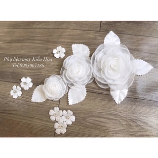 Bộ hoa voan 3D bông to nhỏ phụ kiện áo dài đầm dạ hội