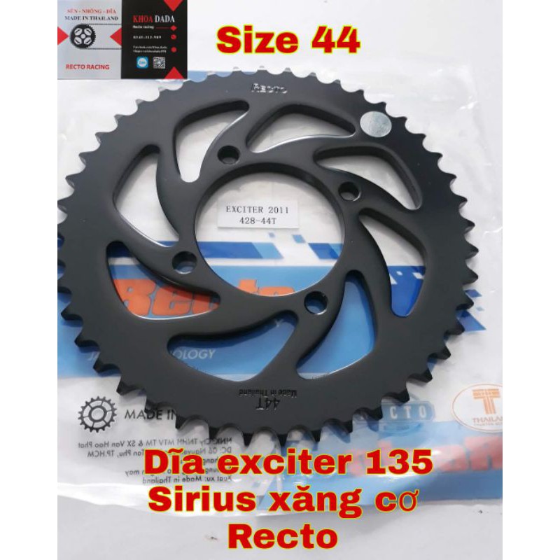 Dĩa Exciter 135/Sirius xăng cơ/YB125SP Recto, size 44 răng, thái lan