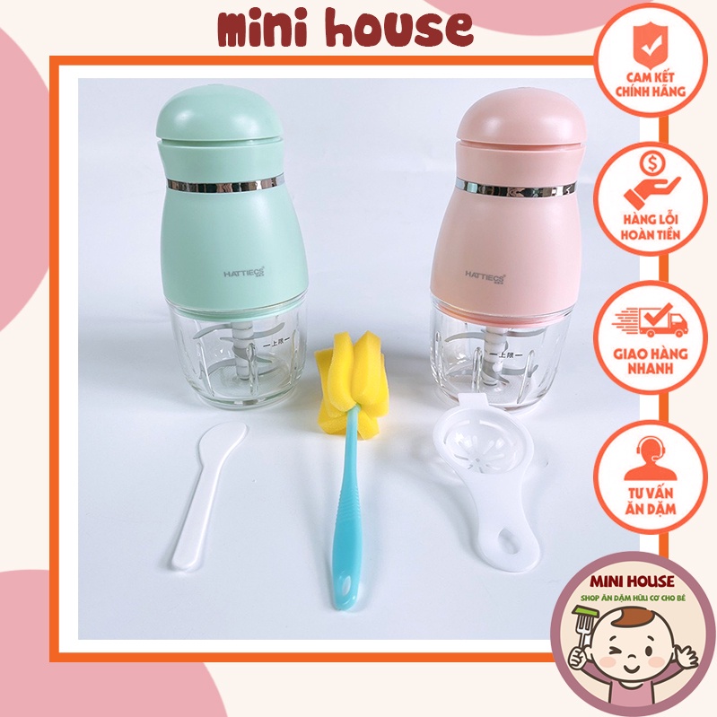 Máy xay ăn dặm Hattiecs, cầm tay 6 lưỡi dao cối thủy tinh 0.3L xay thịt cá, cháo.. đồ ăn cho bé