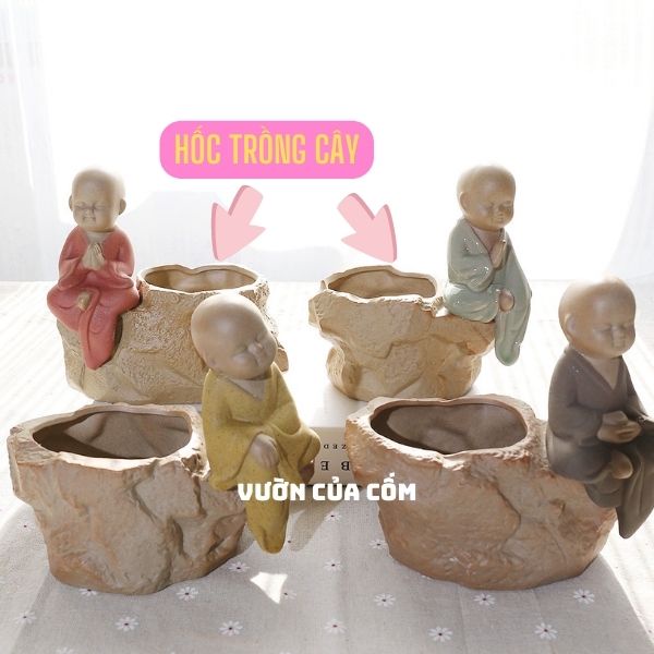 Chậu sứ trồng cây để bàn kèm tượng phật bình an , kíck thước 16 x 16 cm , hốc trồng cây 8 cm