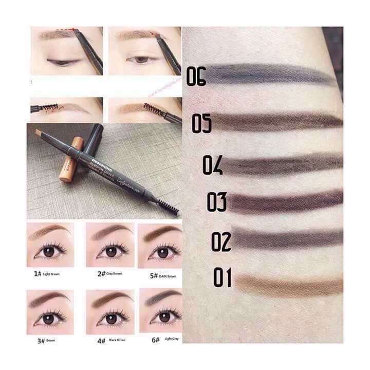 Chì kẻ mày TFS Designing Eyebrow Pencil The Face Shop 2 đầu 01-06