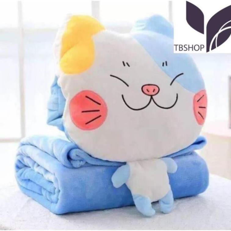 Set Chăn Gối ngủ văn phòng 3 in 1 hình mèo Chibi