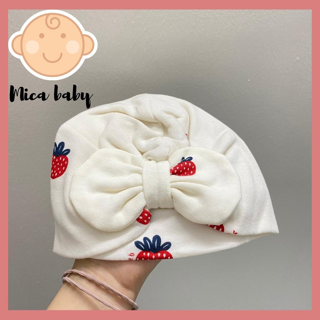 Mũ turban trắng kem họa tiết quả dâu đáng yêu cho bé Mica Baby MTB88