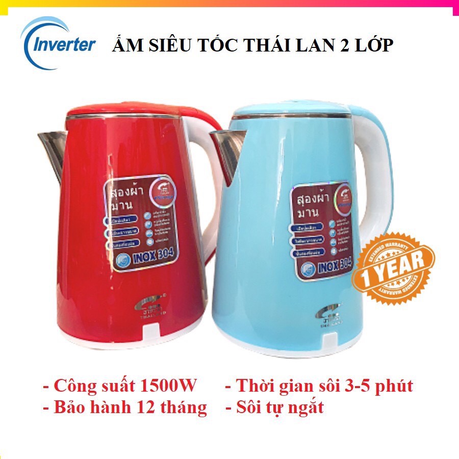 Ấm Siêu Tốc Jiplai  Hàng Thái Lan Hai Lớp , Hàng inventer Tiết Kiệm Điện