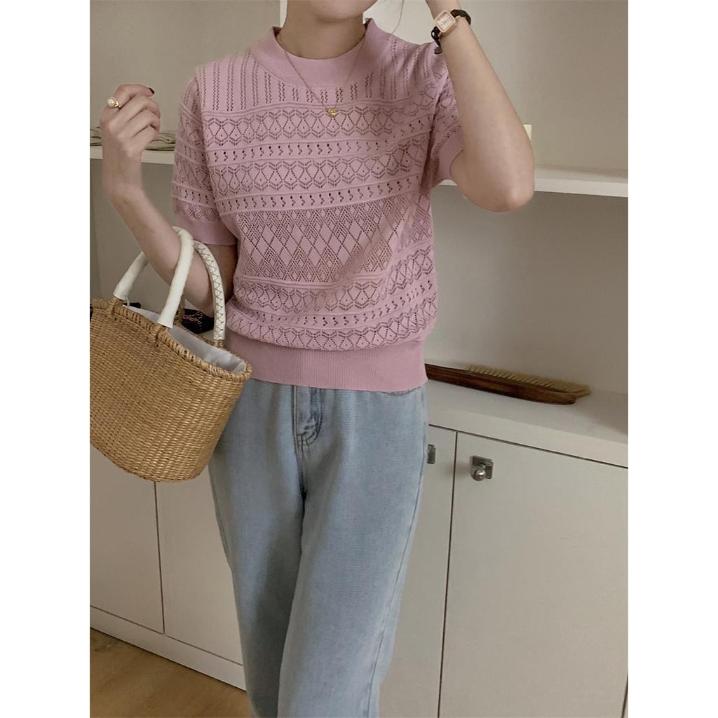 61206 Áo Ngắn Tay Đan Rỗng