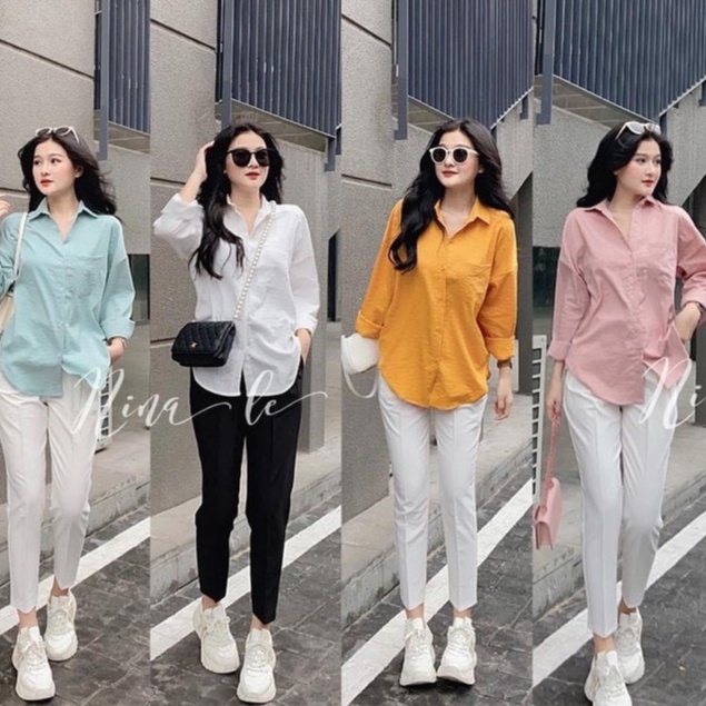 Áo sơ mi nữ NHẬT LINH áo sơ mi dài tay vạt đuôi tôm dáng basic form rộng nhiều màu - A568