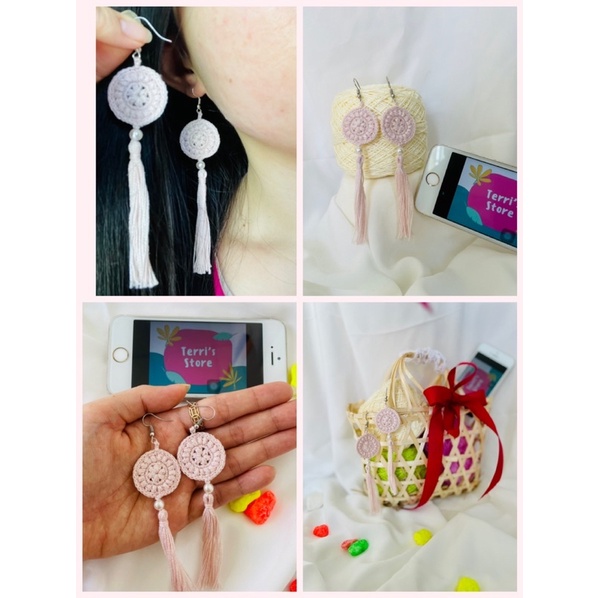 Earrings - Bông tai Handmade thủ công nhiều mẫu làm bằng len sợi - Tone màu Hồng Pastel