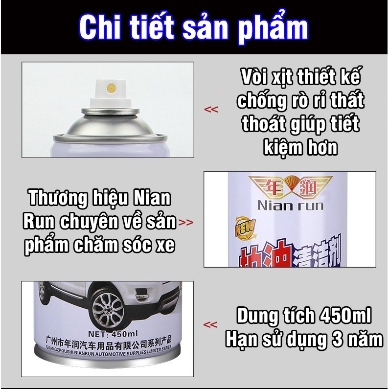 Chai xịt tẩy nhựa đường bình xịt tẩy nhựa đường chuyên dụng Pitch Cleaner Nian Run dung tích 450ml