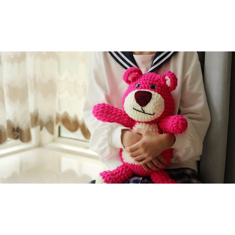 ( Có video Hướng Dẫn ) DIY Sét Nguyên Liệu Tự Móc Len Gấu Bear Dâu   Dễ Thương- Quà Tặng Handmade Tự Làm Ý Nghĩa