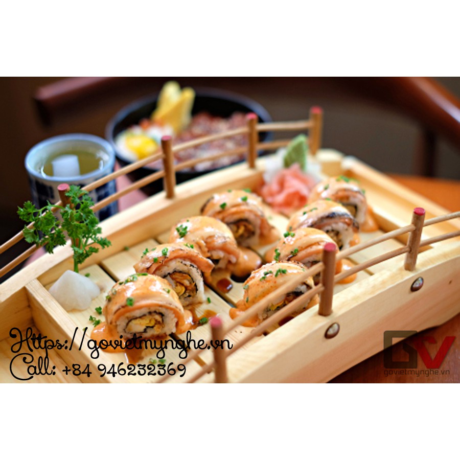 [Dài 45cm - Hàng chuẩn Nhật] Khay cầu gỗ trang trí sushi sashimi - Khay gỗ trang trí Sushi hình cây cầu - Dài 45cm - Gỗ