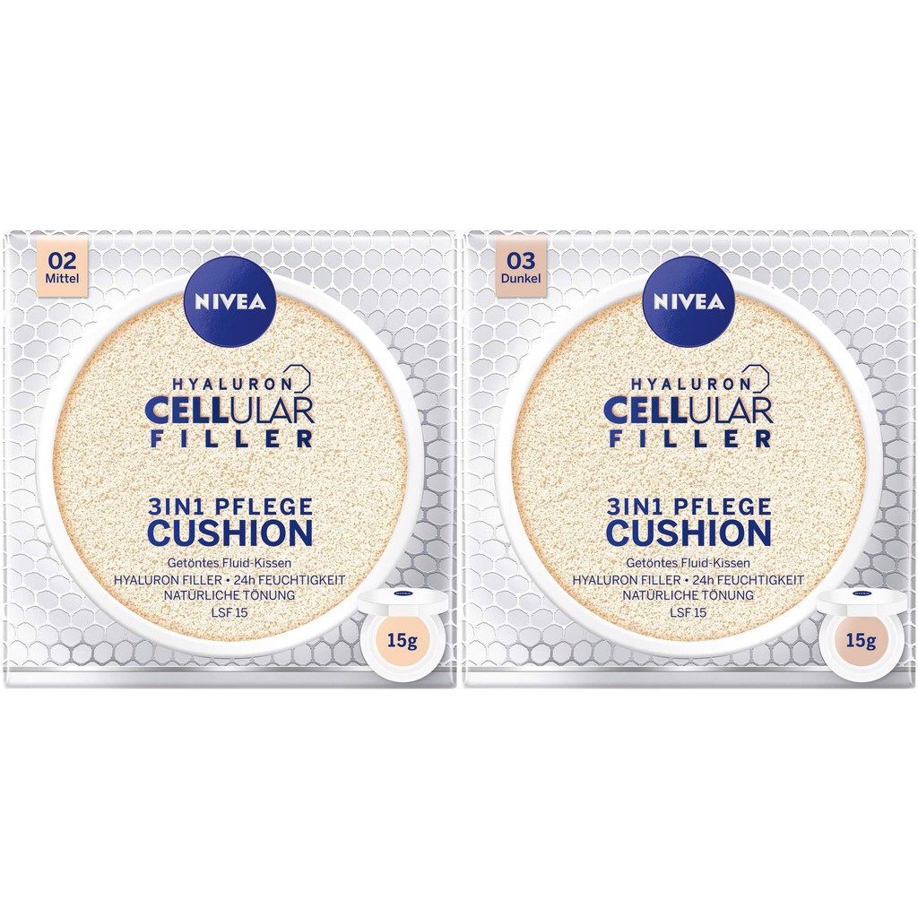 [NIVEA CUSHION] PHẤN NƯỚC LÀM CĂNG DA NIVEA HYALURON CELLULAR FILLER 3IN1 PFLEGE CUSHION, SPF15, 15G, HÀNG NỘI ĐỊA ĐỨC