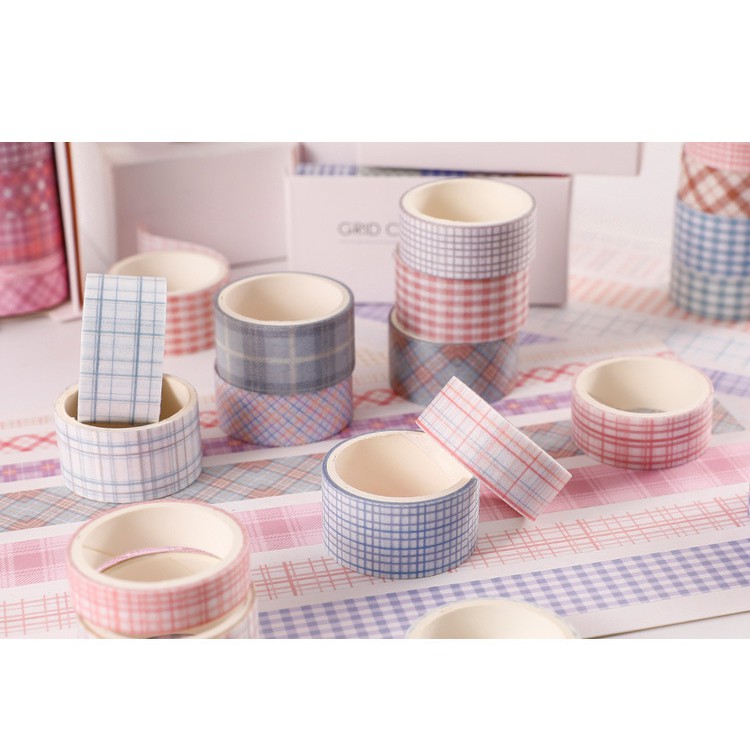 Set 6 cuộn băng keo washi kẻ caro xinh xắn