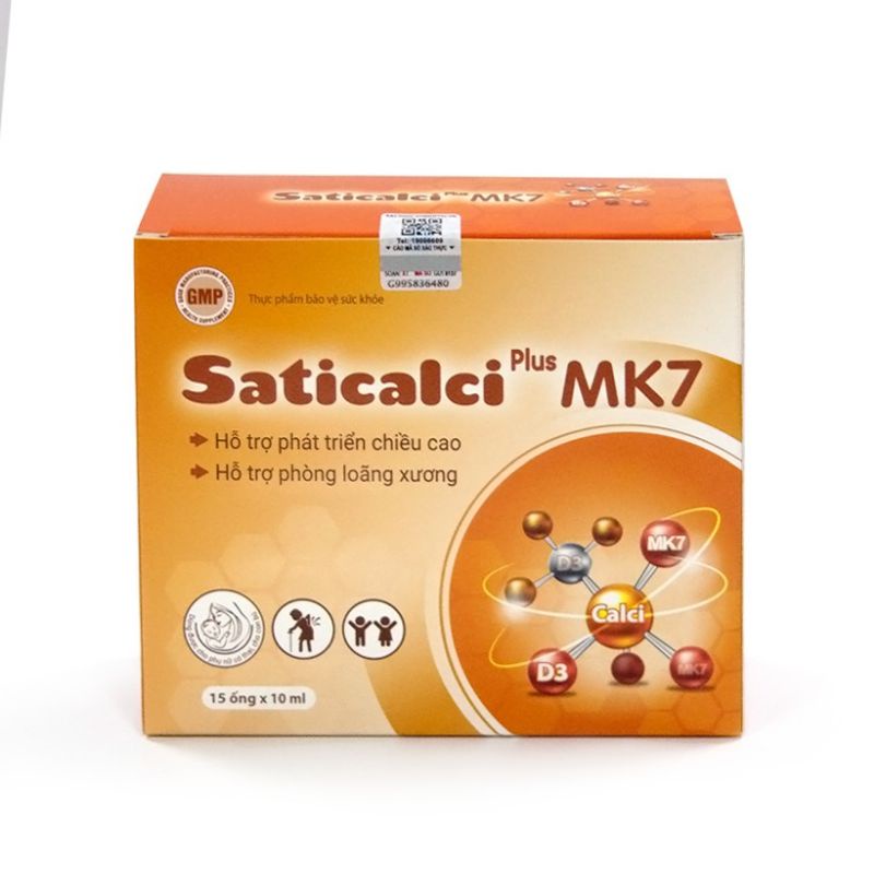 Saticalci plus Mk7 D3K2 bổ sung calci, d3, mk7 hỗ trợ xương, răng chắc khỏe, cao lớn, Canxi Việt Đức chính hãng