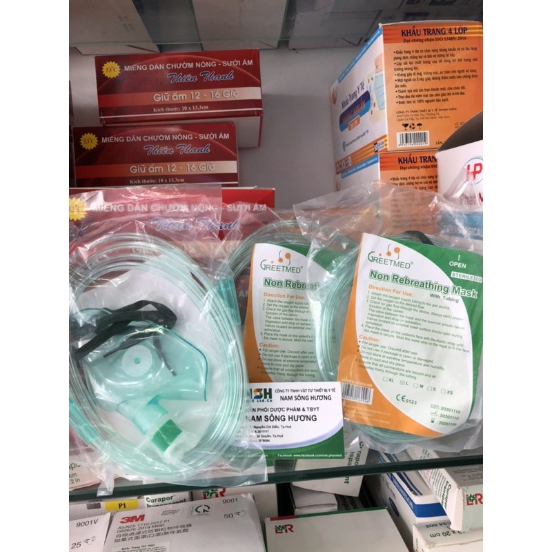 Bộ mặt nạ thở oxy có túi, mask thở oxy có túi người lớn và trẻ em non rebreathing mask GREETMED