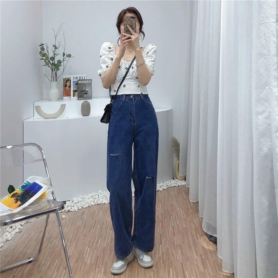 Quần bò xuông rách 2 bên - Kèm ảnh thật chụp tại shop