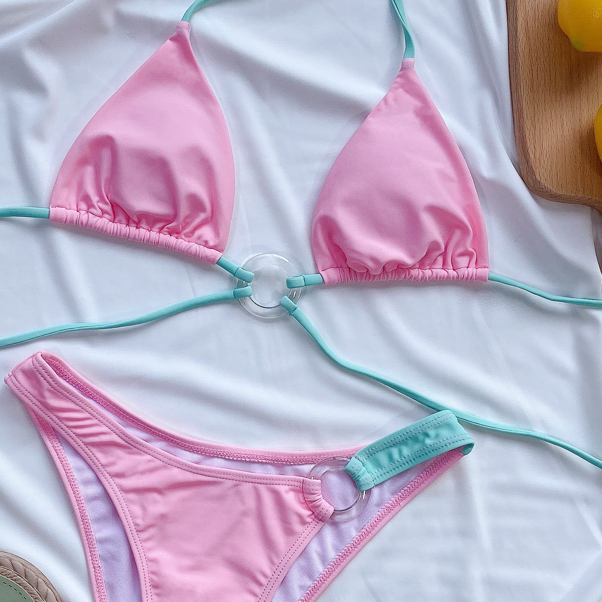 Bikini Màu Hồng / Xanh Thiết Kế Dây Đan Chéo Ngực Quyến Rũ | BigBuy360 - bigbuy360.vn