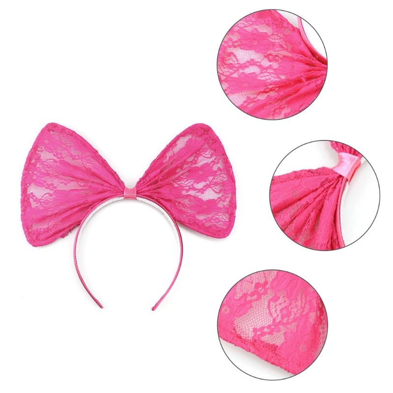 Băng Đô Cài Tóc Phối Nơ Ren Lưới Cỡ Lớn Thời Trang Cho Nữ