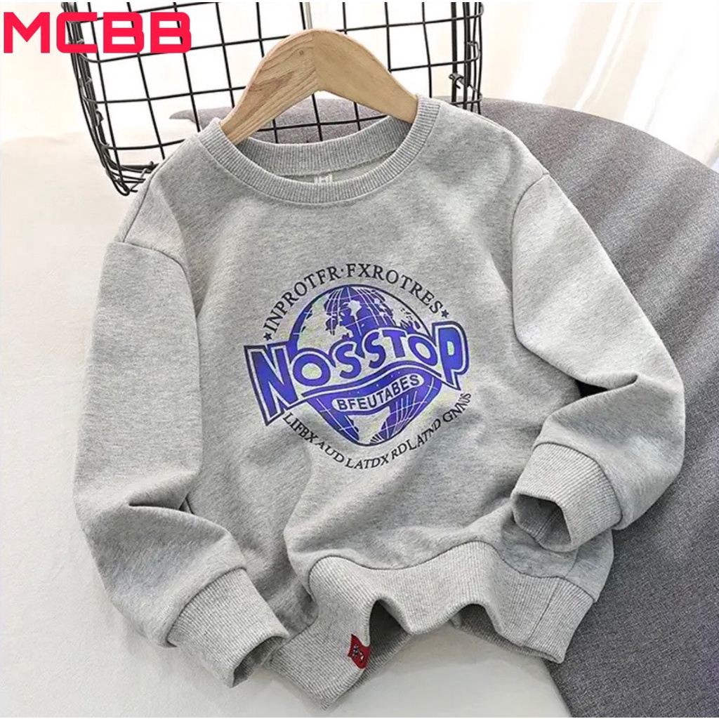MCBB - 23-47Kg 100% Vải Cotton Mỏng Áo Thun Dài Tay Bé Trai Gái Unisex Sweater Áo Phông Bé Trai Nam Áo Bé Trai Trẻ Em Bộ