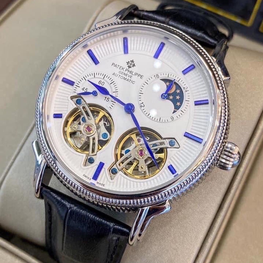 Đồng hồ Nam Patek 2 tim máy nhật, mặt trắng viền trắng, dòng cơ Automatic size 42mm-43mm