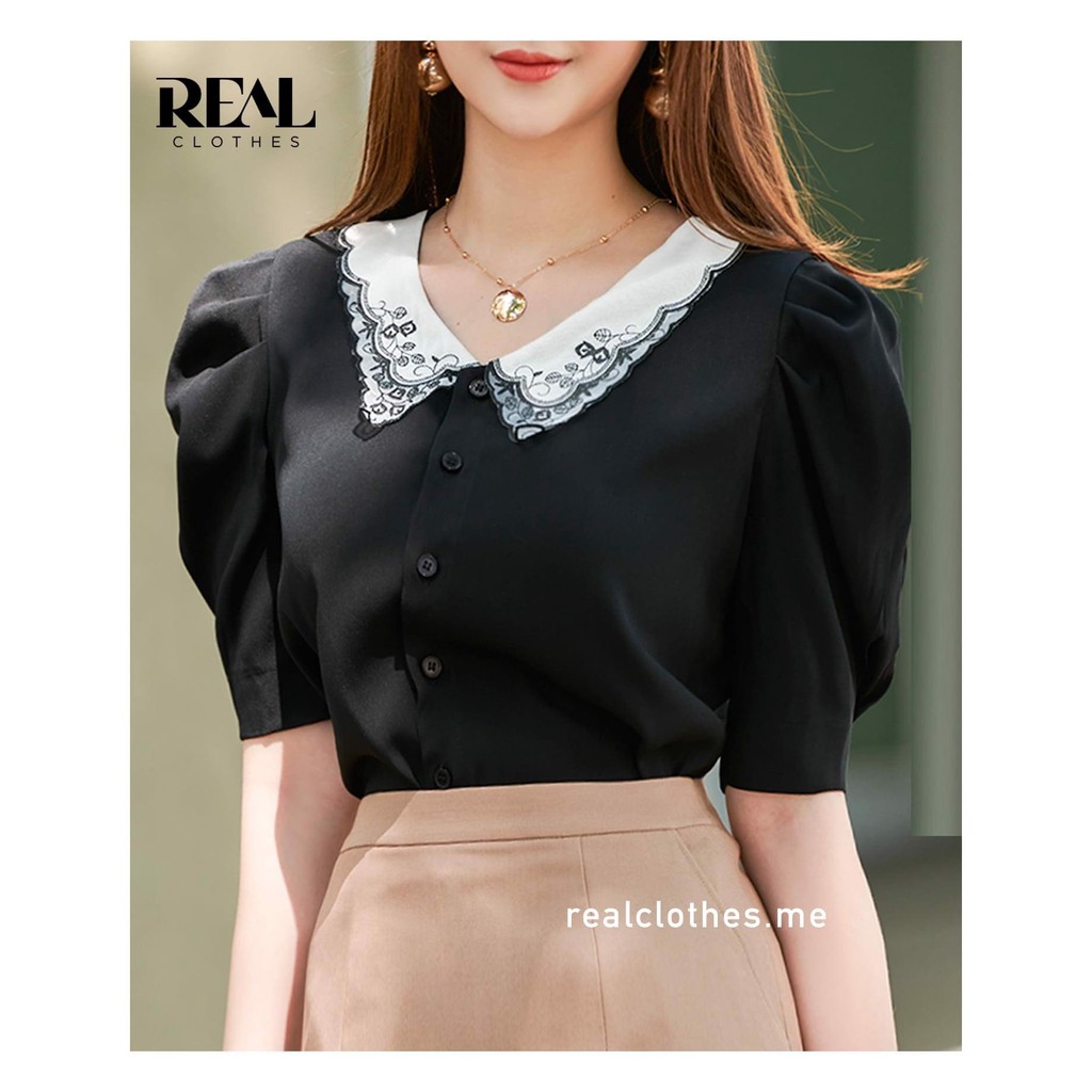 [SALE] Áo cổ thêu nền đen_REAL