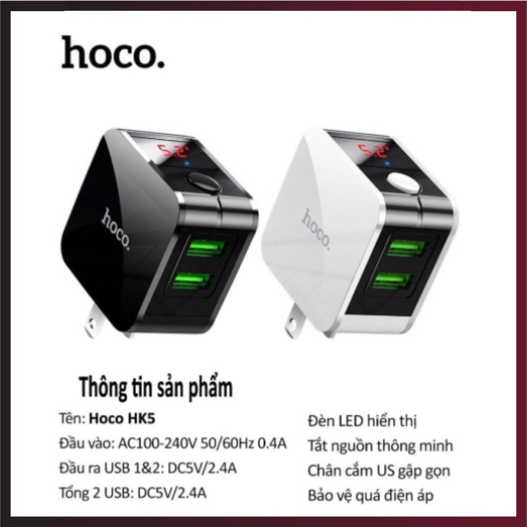 Củ sạc nhanh tự ngắt chính hãng Hoco HK5 SATOPA OFFICIAL cốc sạc nhanh cho iphone có đèn led hiển thị dòng điện