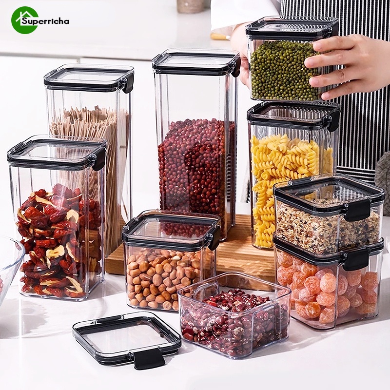 Hộp Đựng Thực Phẩm Khô/Thực Phẩm Khô/Thức Ăn Khô/Ngũ Cốc Trong Suốt Bền Bỉ Cao Cấp Có Nắp Đậy Dễ Khóa