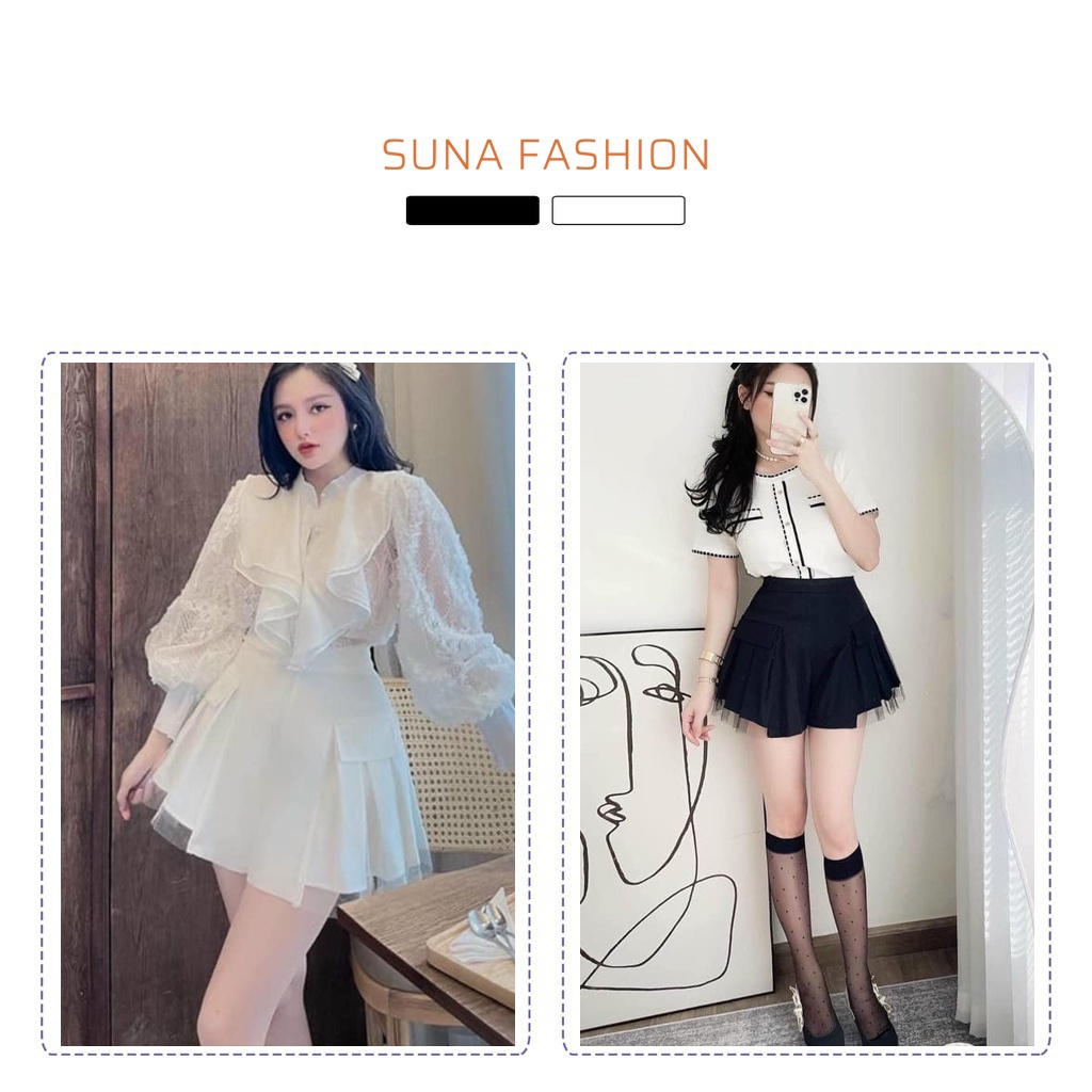 Chân váy ngắn xếp ly phối lưới, Chân váy xếp ly nữ chất tuyết mưa SUNA FASHION