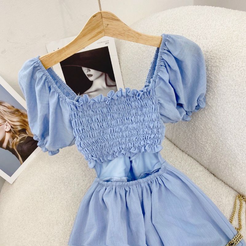 MAXI XANH RỚT VAI DÂY CỔ YẾM CUTOUT LƯNG BOCHUN