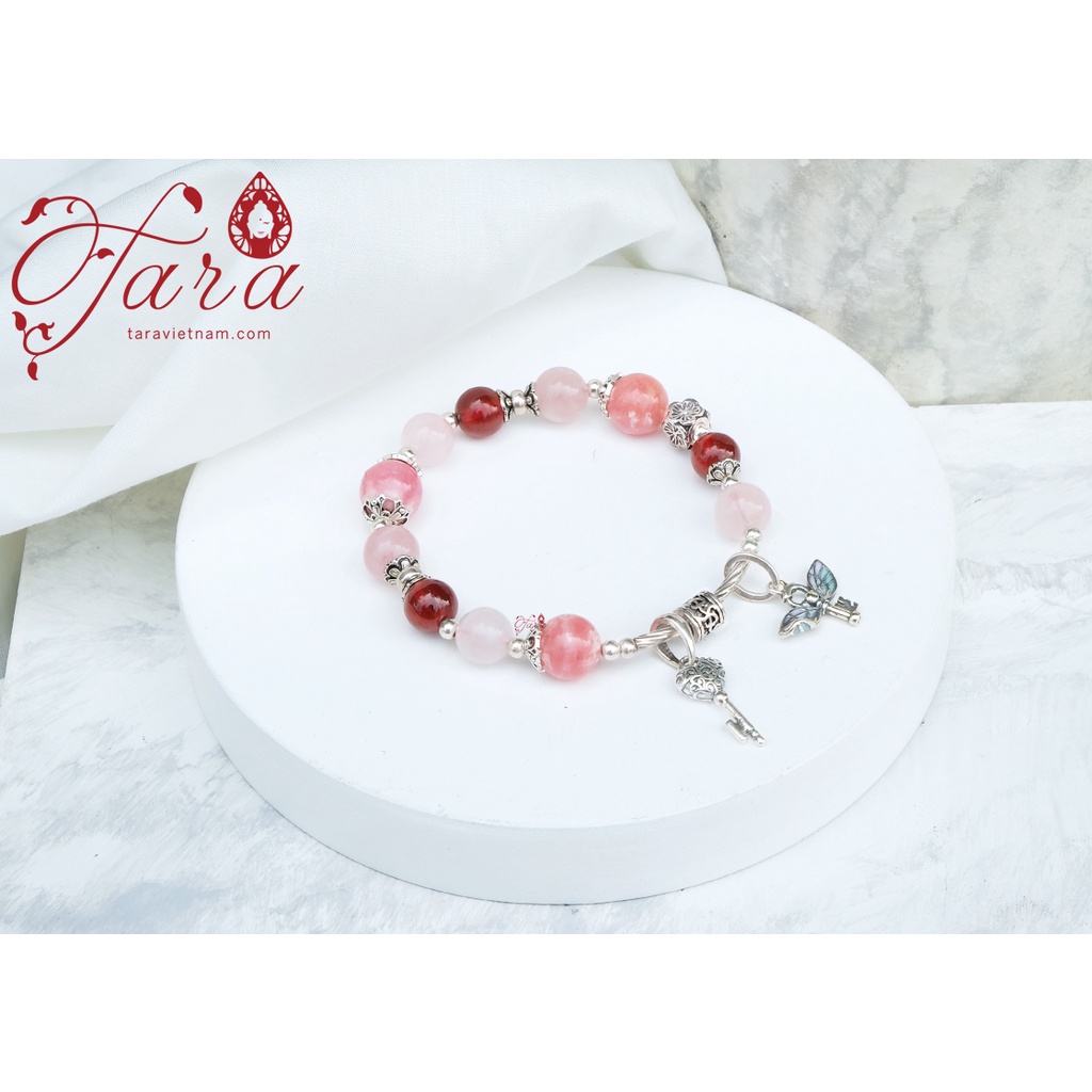 Vòng tay Tara Gems - Vòng đá kết hợp 3 loại tình yêu, may mắn mix charm khoá thiên thần bạc 925