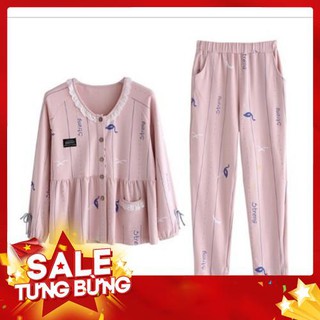 Bộ pijama dài tay với áo cách điệu che khuyết điểm, mặc cực thời trang cá tính -Hàng nhập khẩu