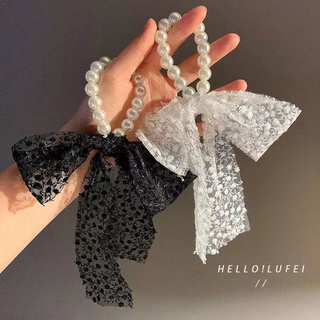 Dây Cột Tóc Phối Nơ Ren Dễ Thương Đơn Giản Cho Nữ
