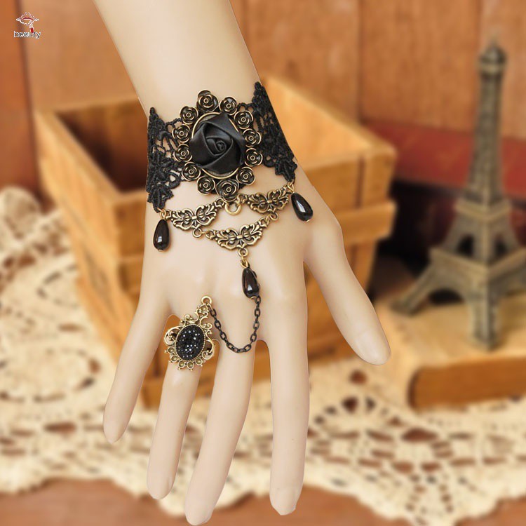 ☞Phụ kiện☜ Fashion Victorian Dress Costume Gothic Black Rose Lace Lolita Women Bracelet | BigBuy360 - bigbuy360.vn