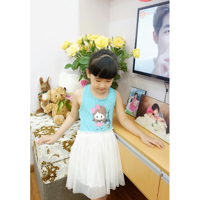 Đầm voan công chúa sát nách (2 lớp) bé gái 8 đến 22 kg