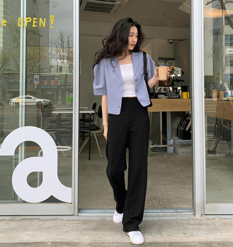 Áo khoác blazer SUXI tay ngắn dáng rộng màu trơn phong cách Hàn Quốc
