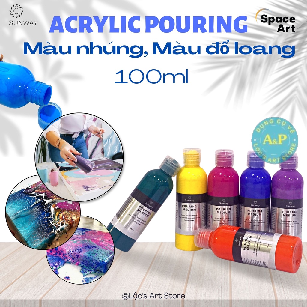 Màu vẽ Acrylic Pouring Đổ loang, màu nhúng SUNWAY ĐÀI LOAN 100ml