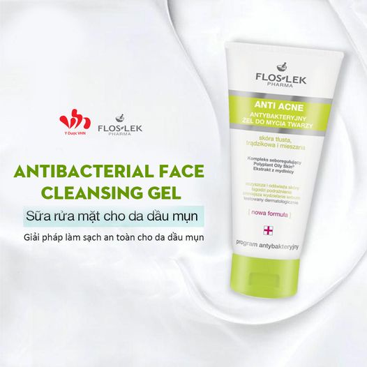 Sữa Rửa Mặt Dạng Gel Cho Da Nhờn Mụn Floslek Anti Acne Bacterial Face Cleansing Gel, Ngừa Mụn, Dưỡng Ẩm