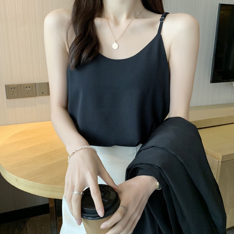 Áo Voan Hai Dây Cổ Chữ v Màu Trơn Đơn Giản Dễ Thương Có Thể Điều Chỉnh